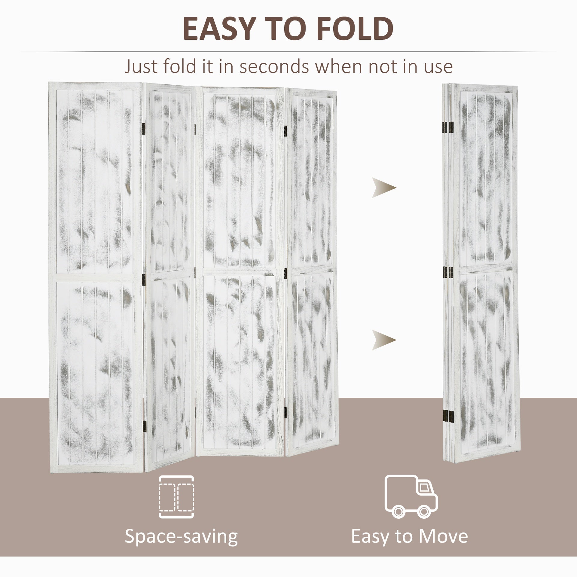 HOMCOM Screen Divider Room Divider Screen with Foldable Design for Indoor Bedroom Office 5.5' Rustic White