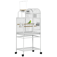 PawHut 55" Large Parrot Cage with Toy Hooks Above Top Bird Perch, Tray, Food Cups, Rolling Stand, Bird Cage for Cockatiels, Parakeets, Lovebirds