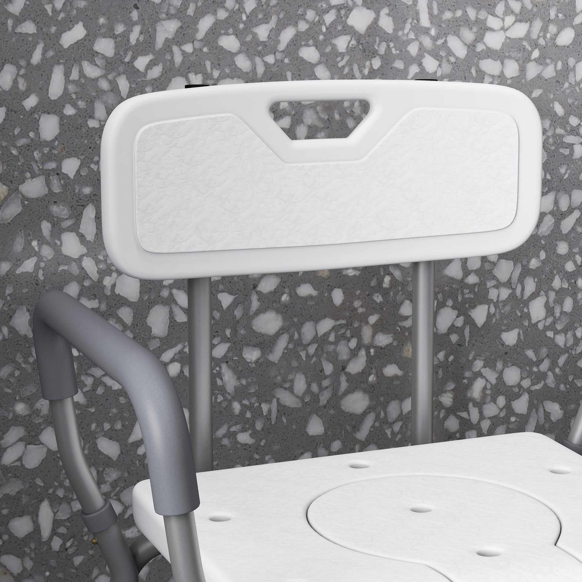 HOMCOM 3-in-1 Shower Chair with Back and Arms, Height Adjustable Bedside Commode, Raised Toilet Seat with Non-Slip Rubber Foot Pad for Seniors, Disabled, White