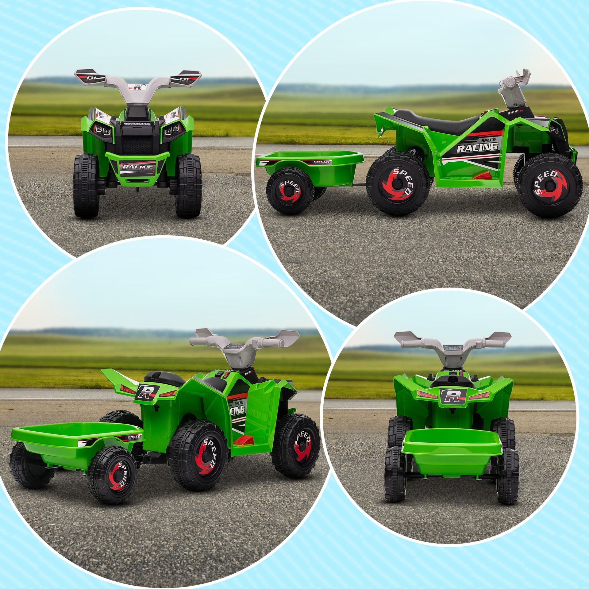 Aosom 6V Electric Toy Car with Back Trailer, Forward Backward, Wear-Resistant Wheels for Ages 18-36 Months, Green
