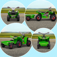 Aosom 6V Electric Toy Car with Back Trailer, Forward Backward, Wear-Resistant Wheels for Ages 18-36 Months, Green