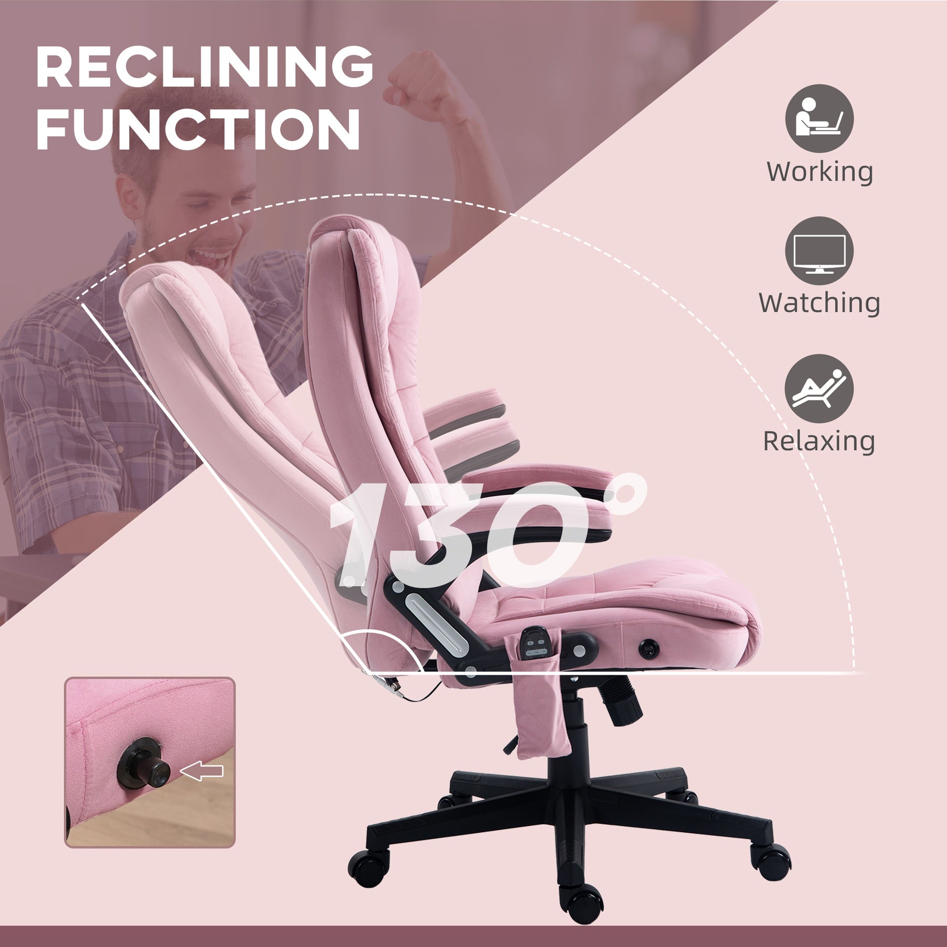 HOMCOM 6 Point Executive Office Chair with Heat, Velvet High Back Vibrating Massage Office Chair, Pink