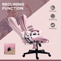 HOMCOM 6 Point Executive Office Chair with Heat, Velvet High Back Vibrating Massage Office Chair, Pink