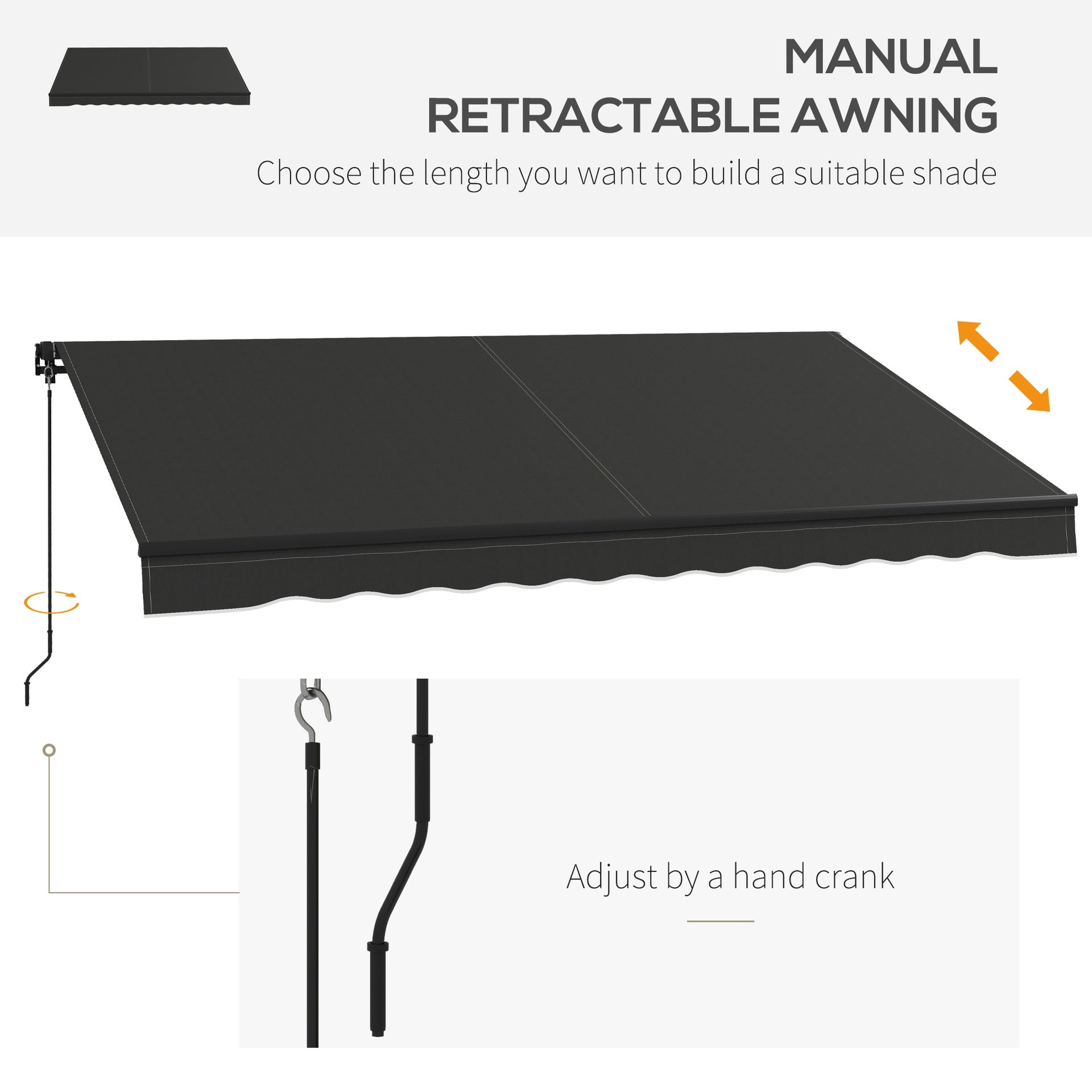 Outsunny 12' x 10' Retractable Awning, 280gsm UV Resistant Sunshade Shelter for Deck, Balcony, Yard, Dark Gray