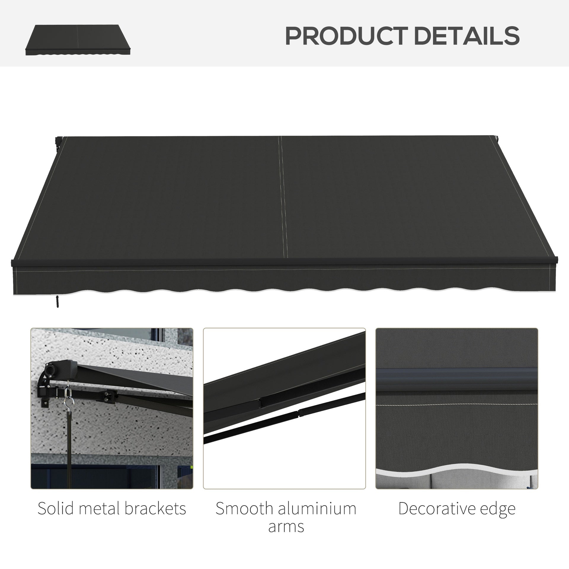 Outsunny 12' x 10' Retractable Awning, 280gsm UV Resistant Sunshade Shelter for Deck, Balcony, Yard, Dark Gray