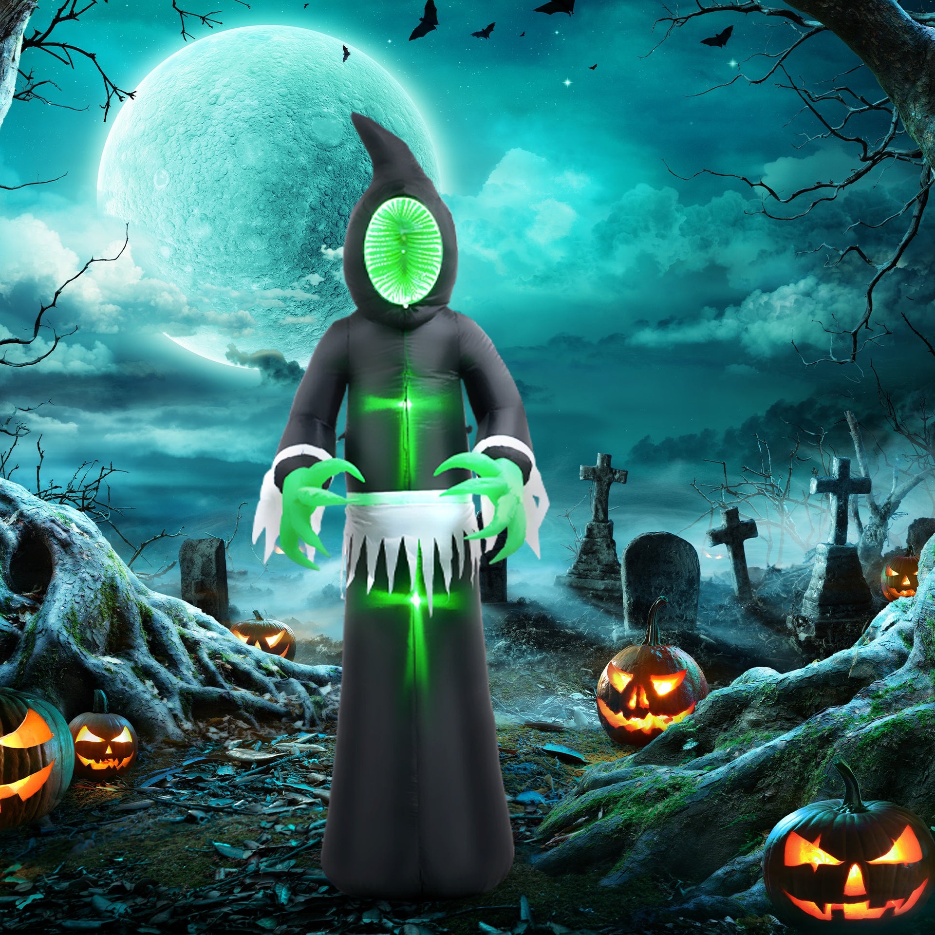 HOMCOM 8ft Inflatable Halloween Mirror Face Ghost, Blow Up LED Display for Garden Indoor Outdoor