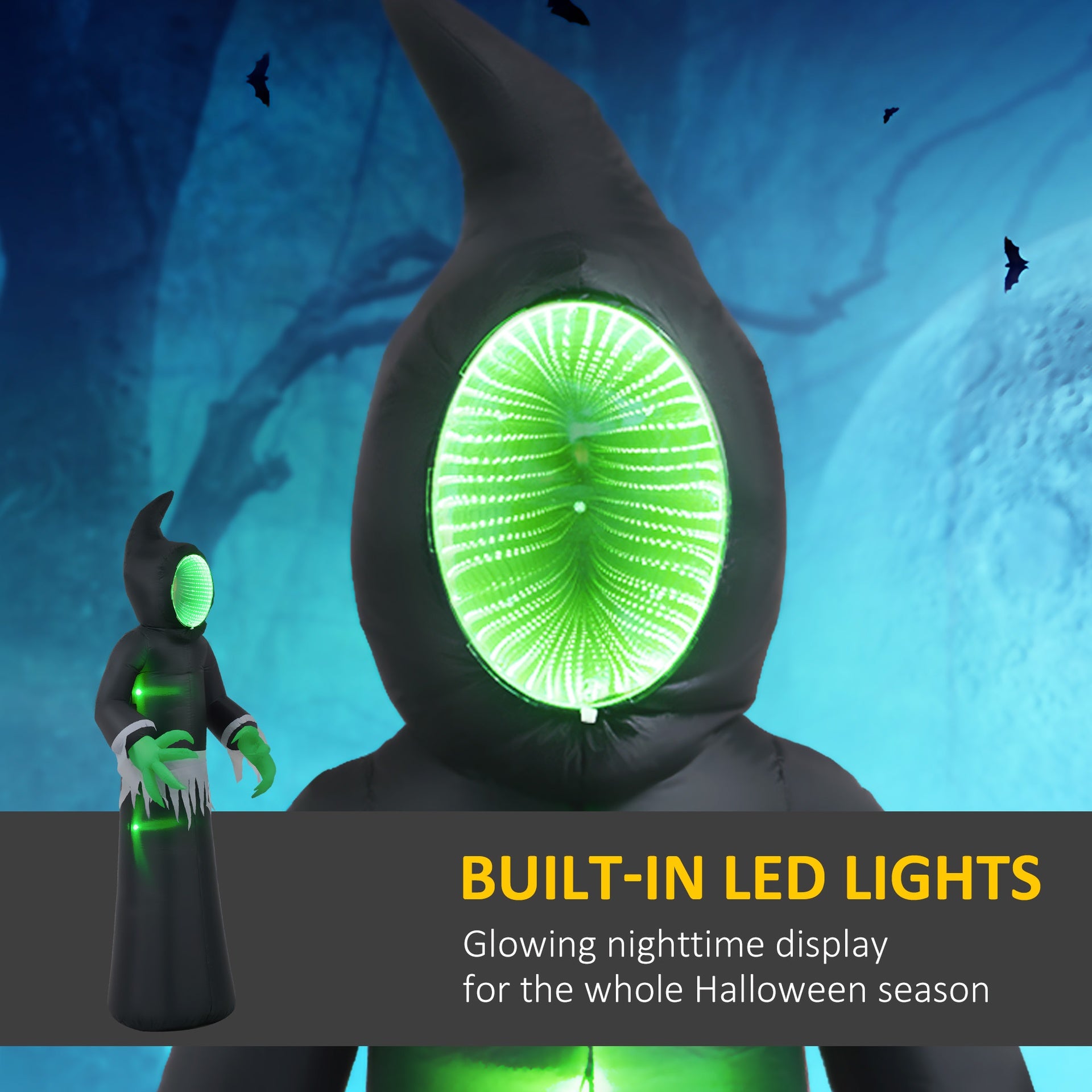 HOMCOM 8ft Inflatable Halloween Mirror Face Ghost, Blow Up LED Display for Garden Indoor Outdoor