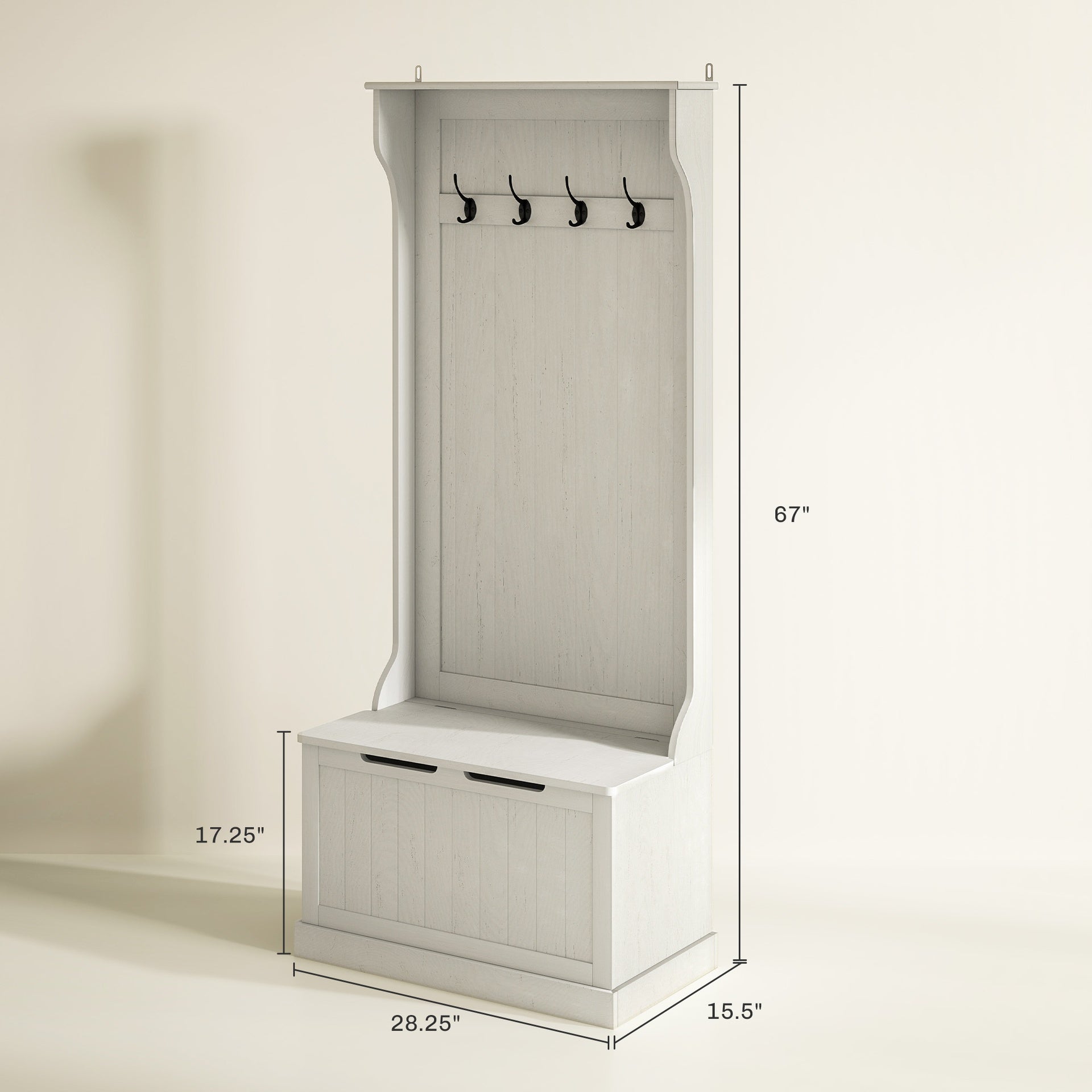 HOMCOM Hall Tree with Coat Rack, Storage, and Sitting Bench, Cream White