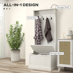 HOMCOM Hall Tree with Coat Rack, Storage, and Sitting Bench, Cream White