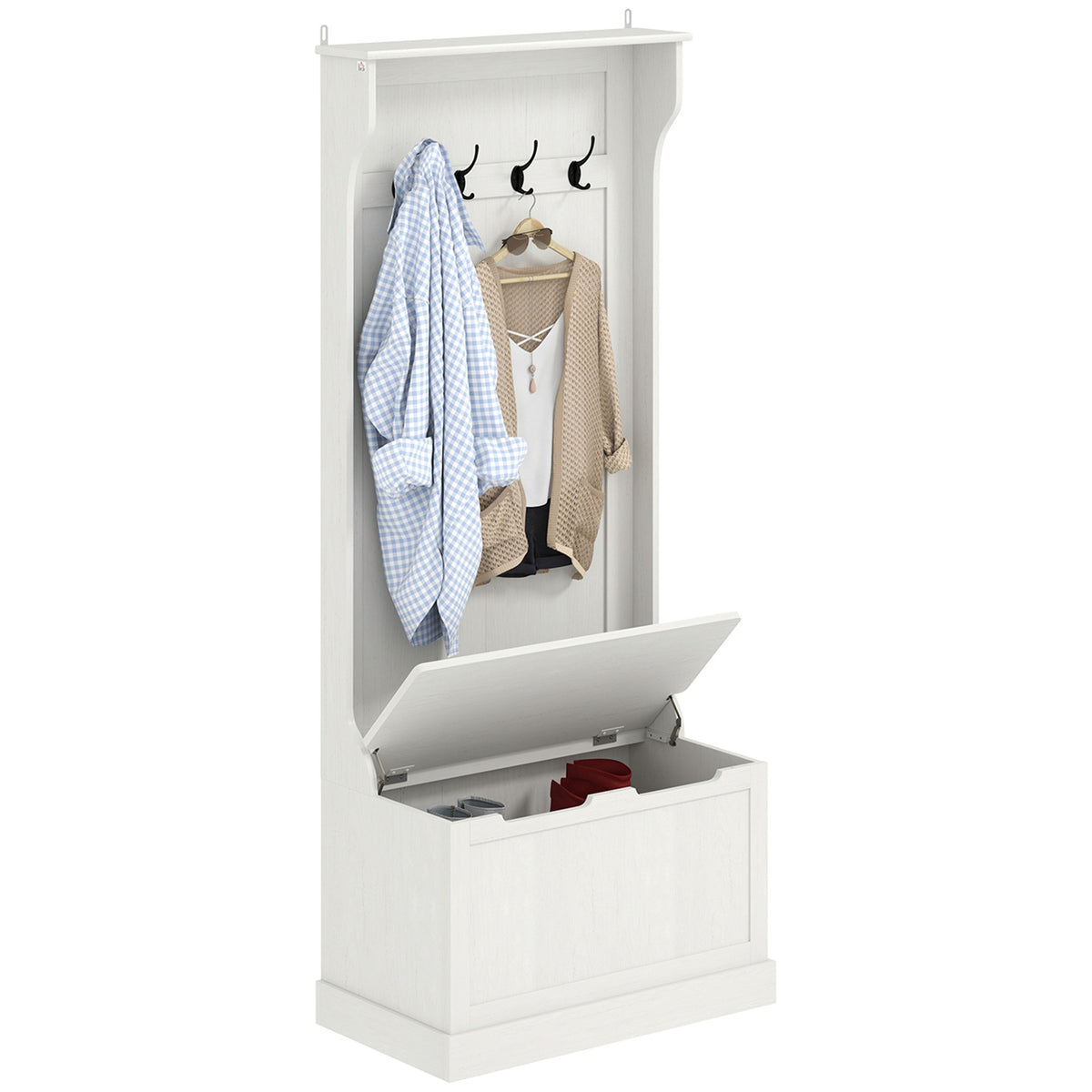 HOMCOM Hall Tree with Coat Rack, Storage, and Sitting Bench, Cream White