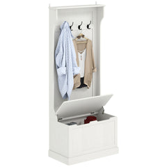 HOMCOM Hall Tree with Coat Rack, Storage, and Sitting Bench, Cream White