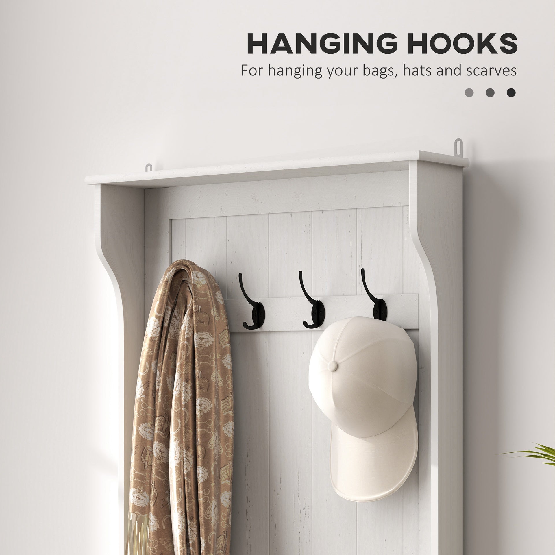HOMCOM Hall Tree with Coat Rack, Storage, and Sitting Bench, Cream White