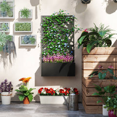 Outsunny Metal Planter Box Raised Garden Bed with Decorative Privacy Screen, Wall-mounted or Freestanding, 24" x 9.1" x 44.5"