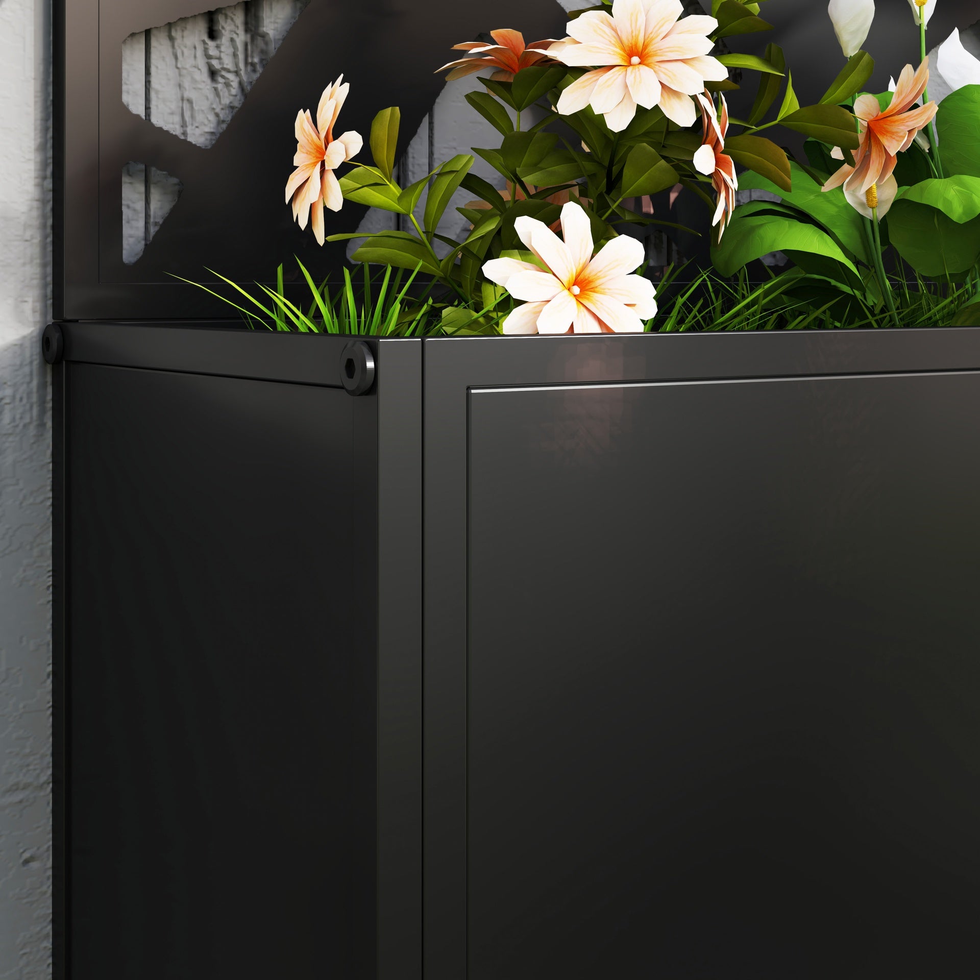 Outsunny Metal Planter Box Raised Garden Bed with Decorative Privacy Screen, Wall-mounted or Freestanding, 24" x 9.1" x 44.5"