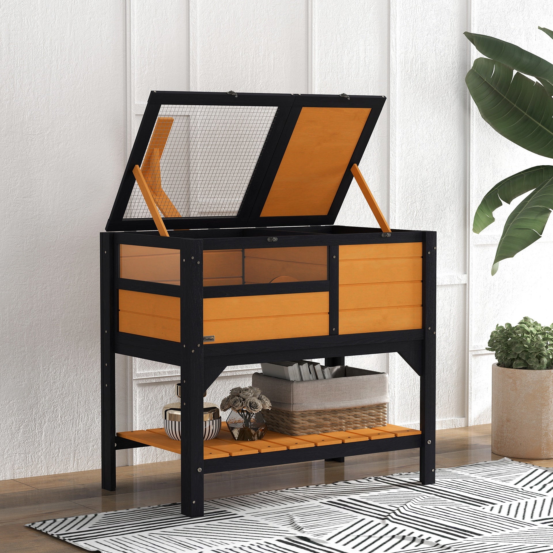 PawHut Tortoise Habitat with Shelf Storage Tortoise Gift Accessory with Weather Protection for Indoor, Yellow