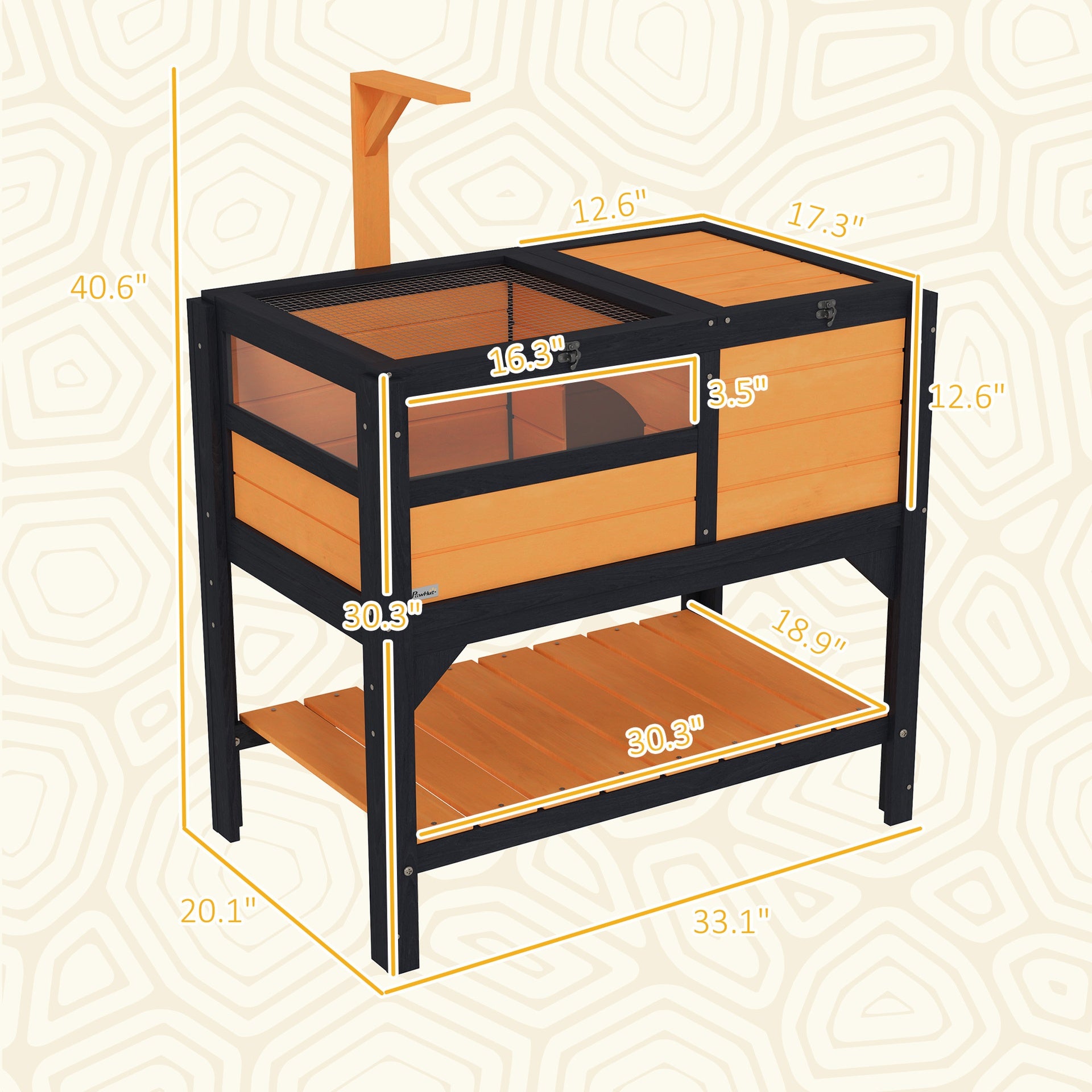 PawHut Tortoise Habitat with Shelf Storage Tortoise Gift Accessory with Weather Protection for Indoor, Yellow