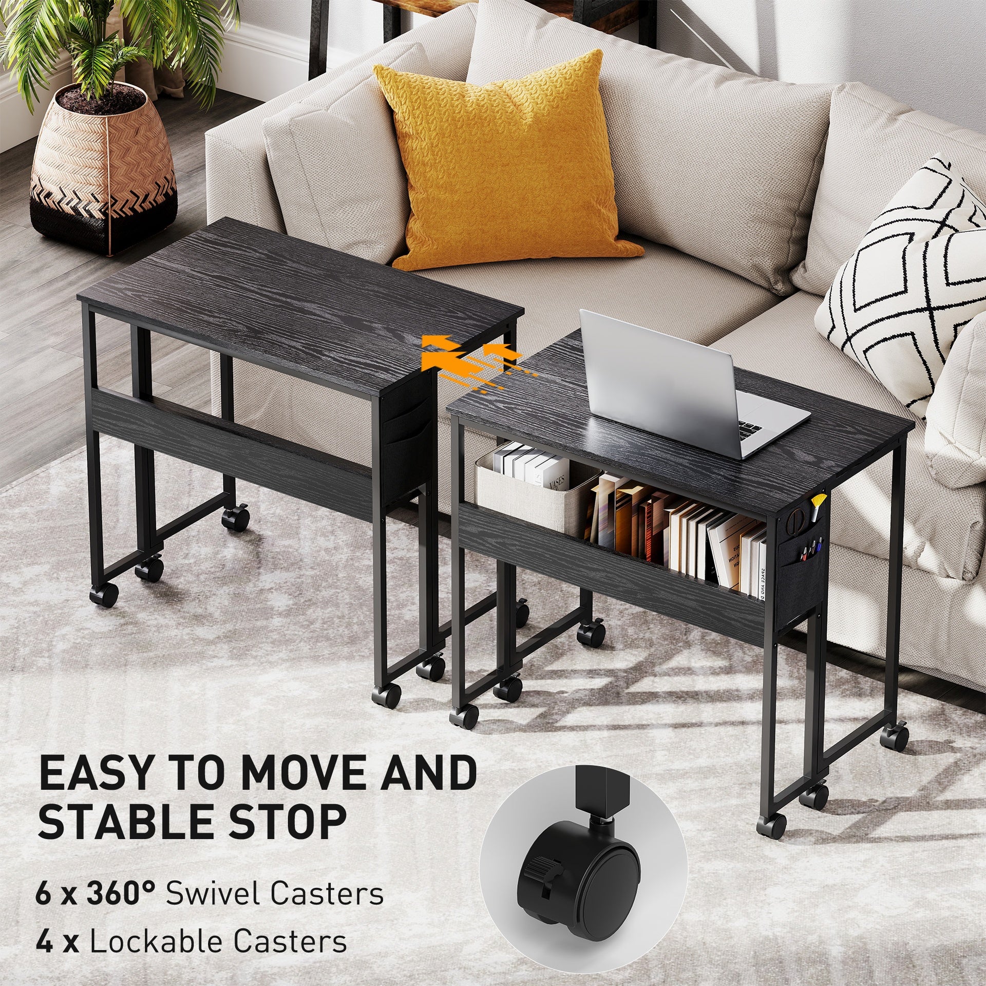 HOMCOM Folding Computer Desk, Foldable Desk with Storage Bag, Shelf and Wheels for Small Spaces, Home Office, Black