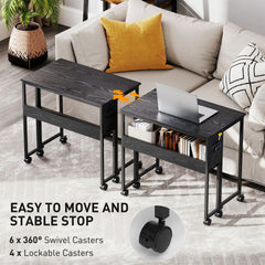 HOMCOM Folding Computer Desk, Foldable Desk with Storage Bag, Shelf and Wheels for Small Spaces, Home Office, Black