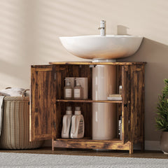 HOMCOM Bathroom Vanity Cabinet, Under Sink Bathroom Cabinet with 2 Doors and Adjustable Shelf, Rustic Brown