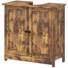 HOMCOM Bathroom Vanity Cabinet, Under Sink Bathroom Cabinet with 2 Doors and Adjustable Shelf, Rustic Brown