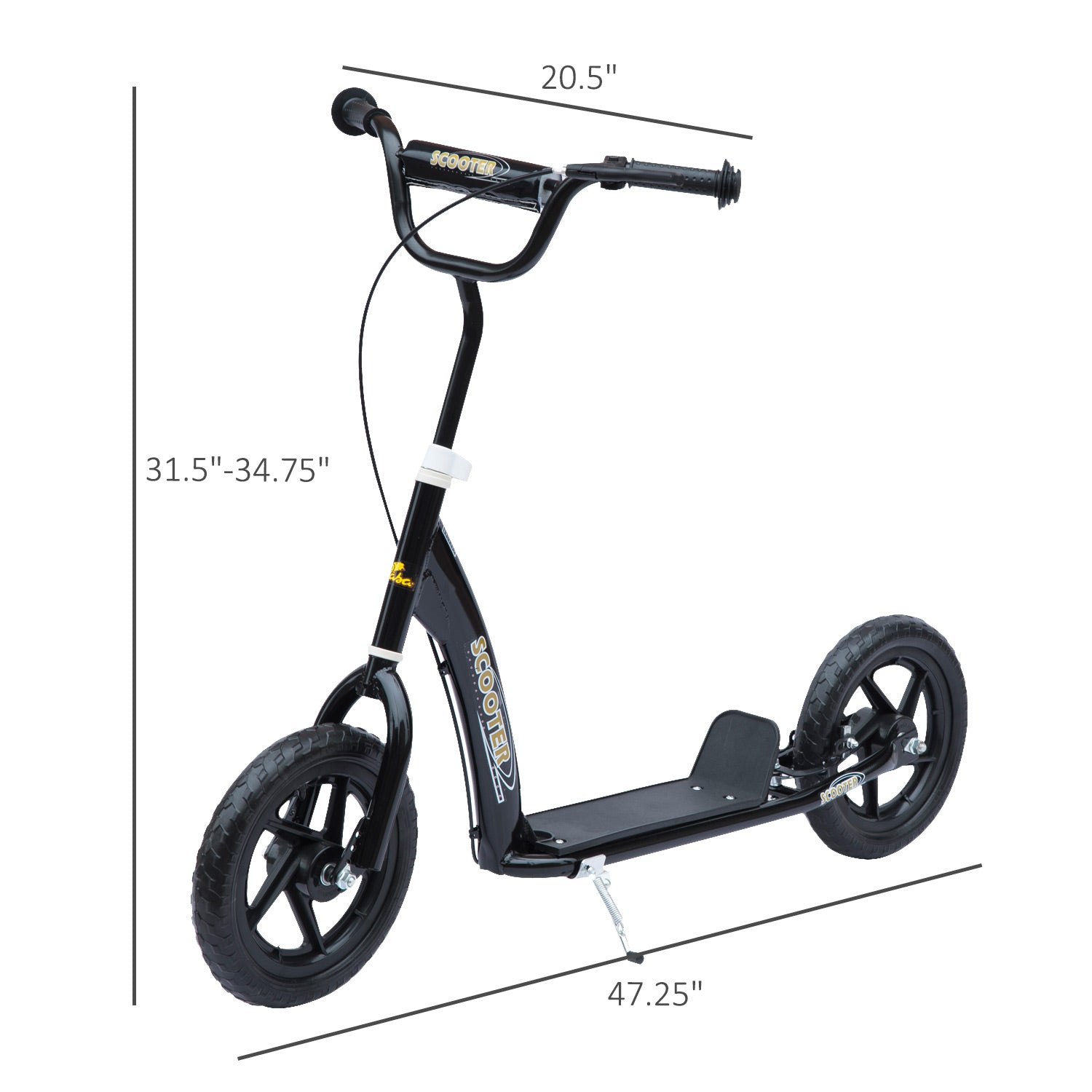 HOMCOM Kick Scooter for Kids 5-12 Years Old with Adjustable Height Handlebar, Non-slip Footplate, Big Wheels, Rear Brake, Black