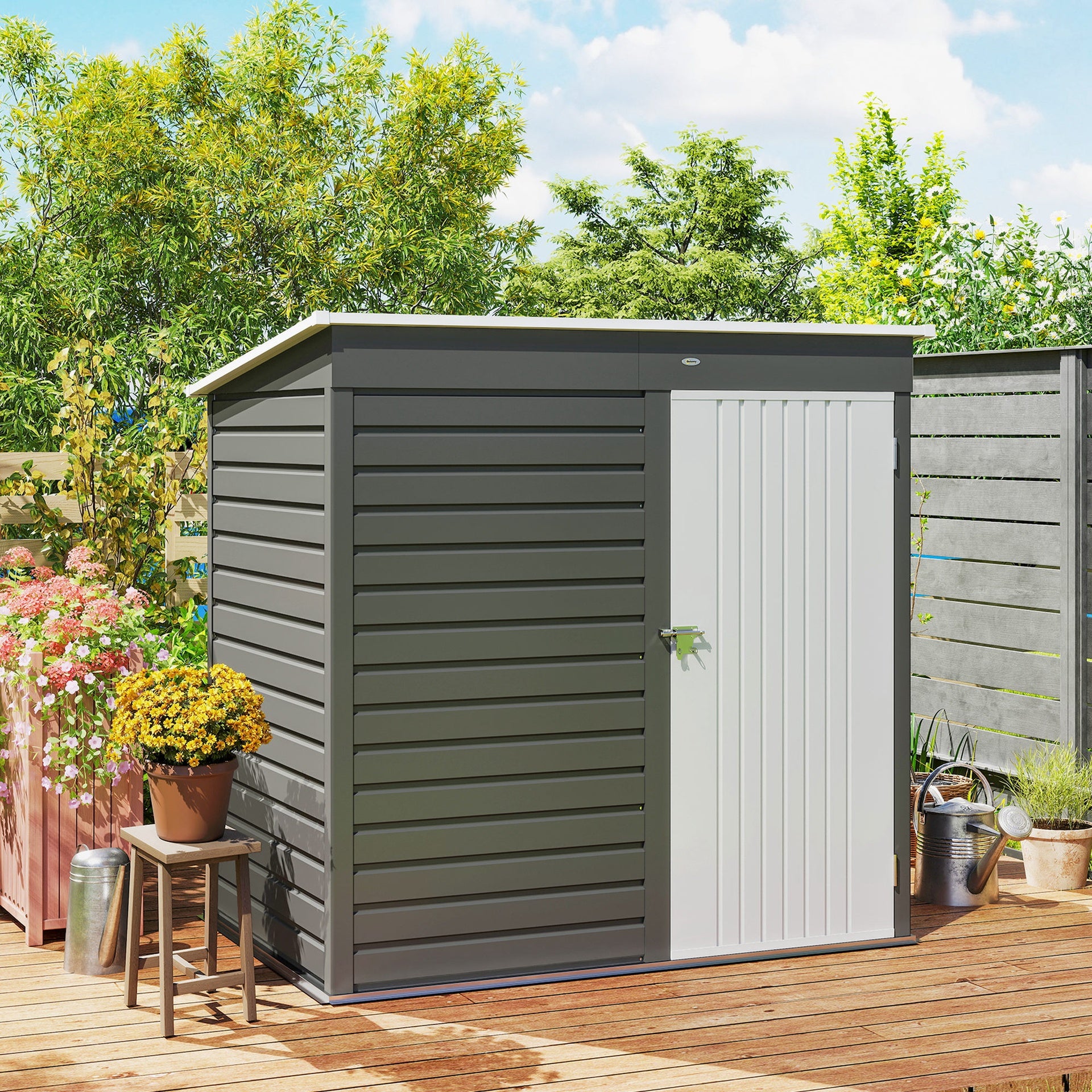Outsunny 6' x 4' Outdoor Garden Shed, Metal Storage Shed with Lockable Door and Gloves for Backyard Garden Patio, Light Gray