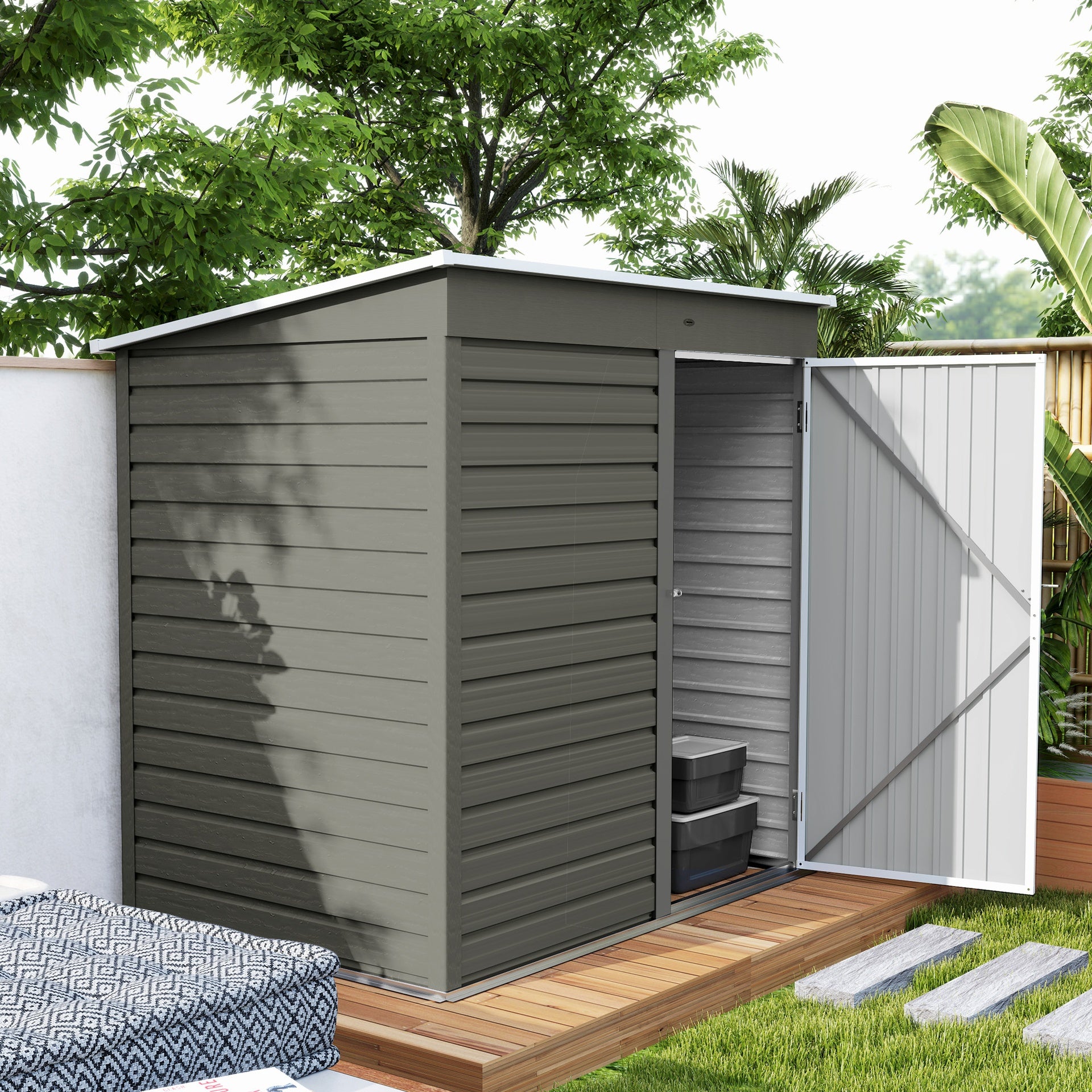 Outsunny 6' x 4' Outdoor Garden Shed, Metal Storage Shed with Lockable Door and Gloves for Backyard Garden Patio, Light Gray