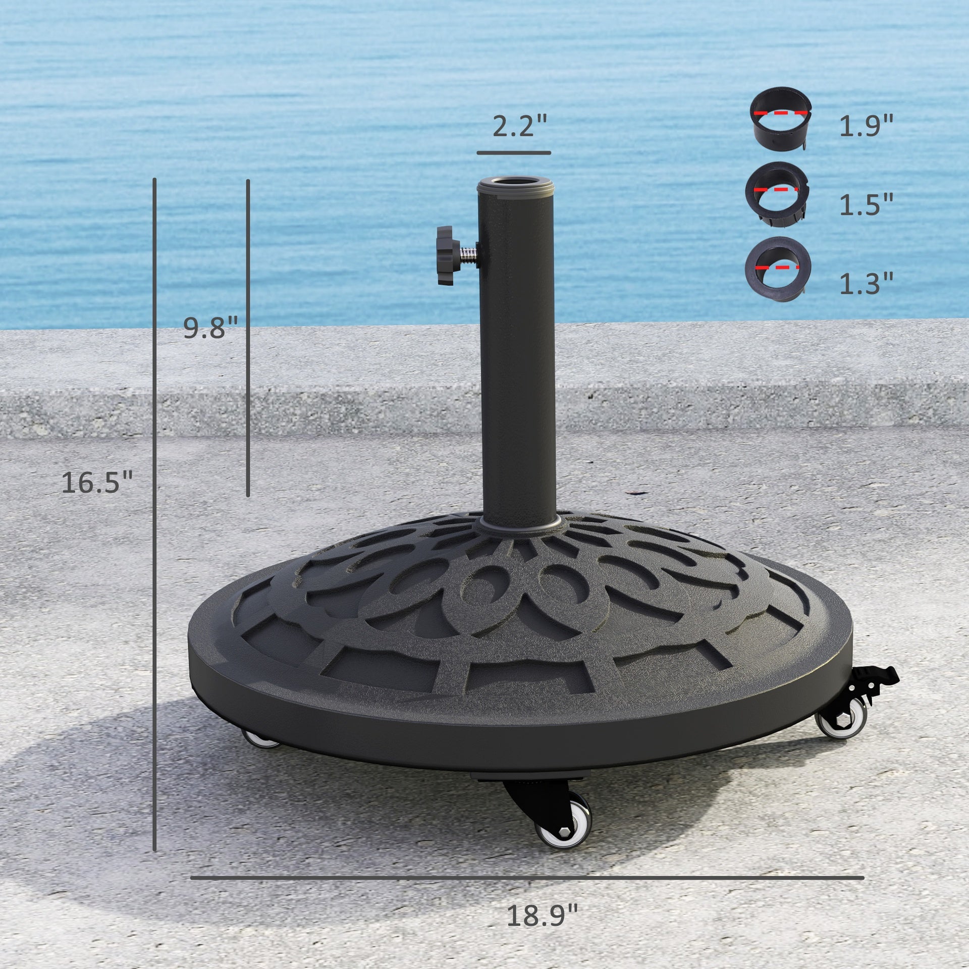 Outsunny Round Patio Umbrella Base with Wheels, 46 lbs Resin Umbrella Stand Base, Heavy Duty Patio Umbrella Holder for 1.3"/1.5"/1.9" Umbrella Poles for Outdoor, Lawn, Poolside, Black
