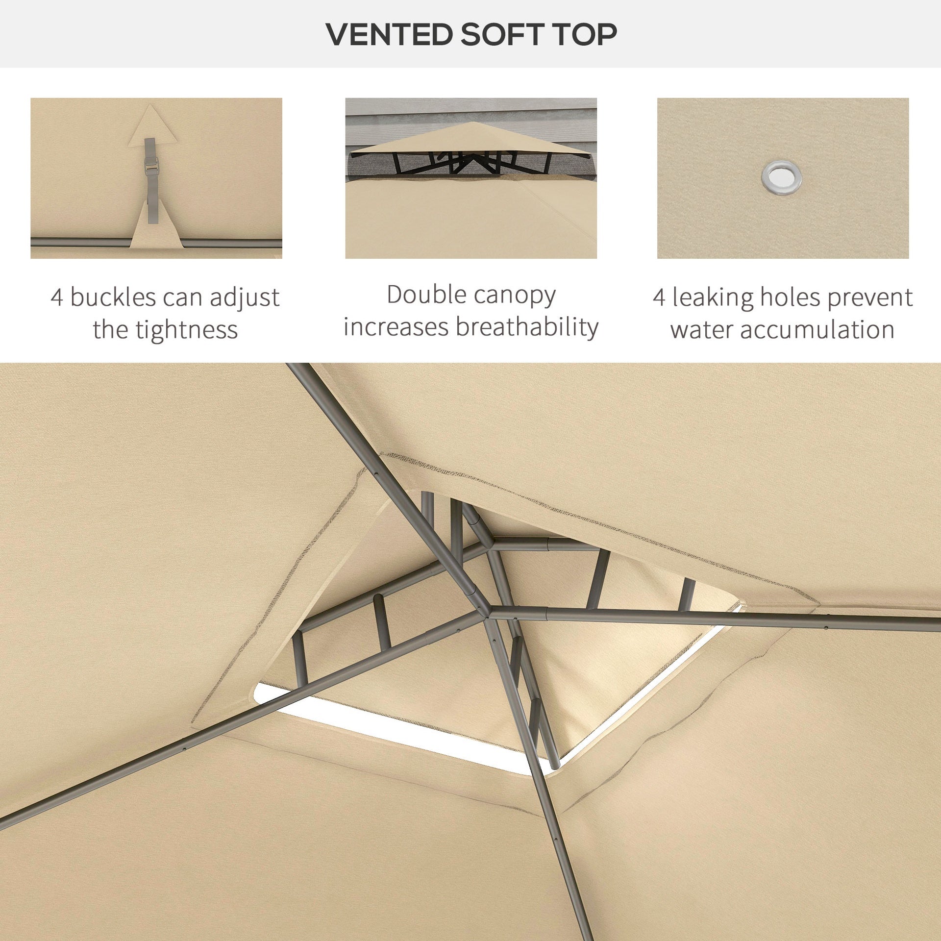 Outsunny 9.6' x 11.6' Patio Gazebo Outdoor Canopy Shelter with 2-Tier Roof and Netting, Steel Frame for Garden, Taupe