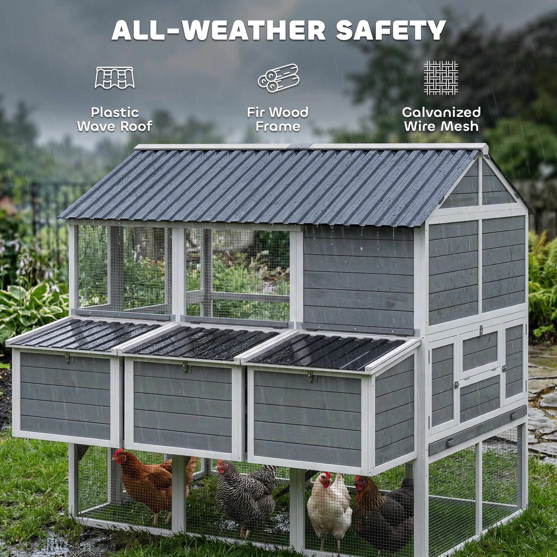 PawHut 77" Large Chicken Coop for 6-8 Chickens, Outdoor Wooden Hen House Poultry Cage with Run, Nesting Boxes, Waterproof Roof