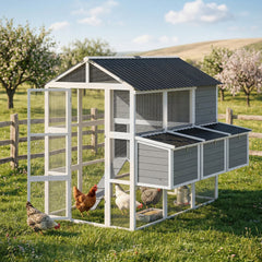 PawHut 77" Large Chicken Coop for 6-8 Chickens, Outdoor Wooden Hen House Poultry Cage with Run, Nesting Boxes, Waterproof Roof