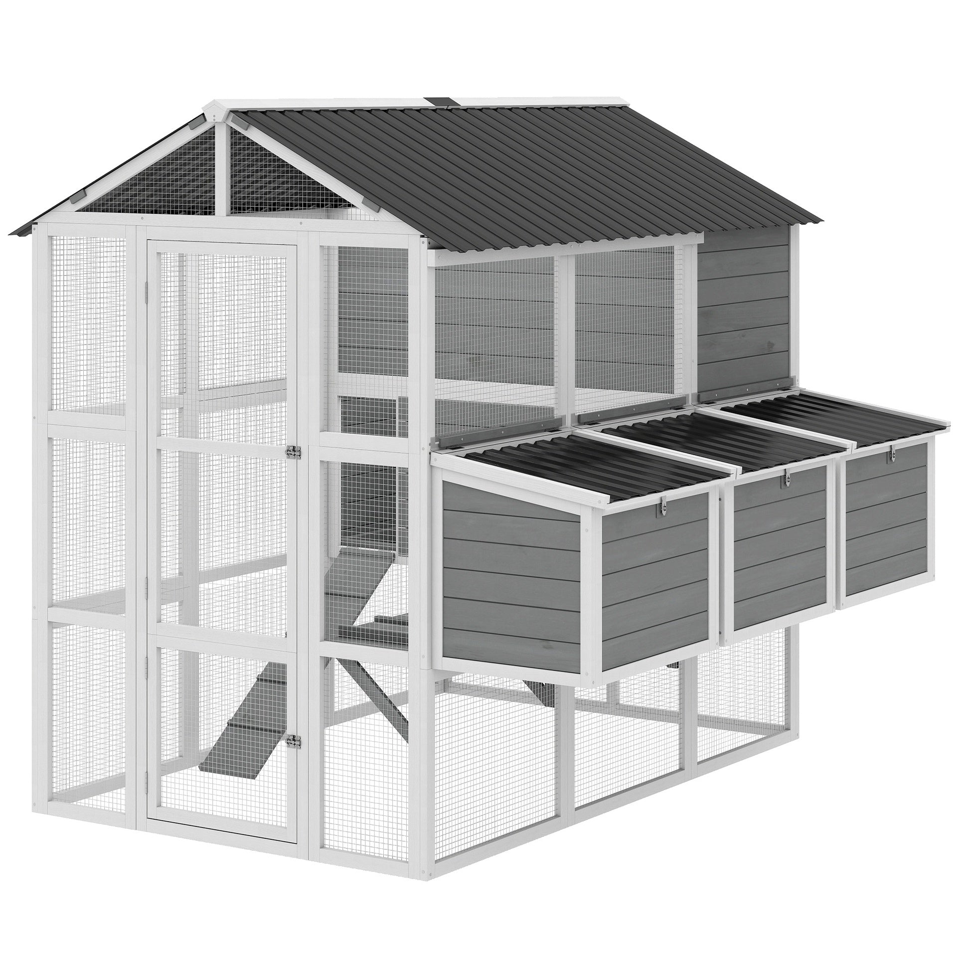 PawHut 77" Large Chicken Coop for 6-8 Chickens, Outdoor Wooden Hen House Poultry Cage with Run, Nesting Boxes, Waterproof Roof