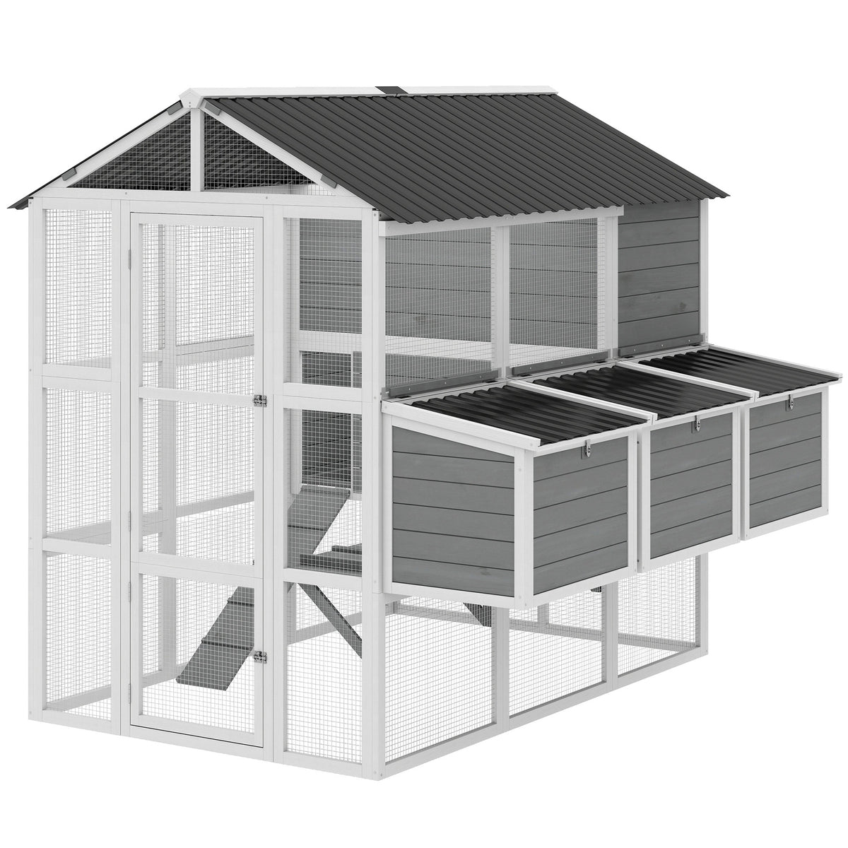 PawHut 77" Large Chicken Coop for 6-8 Chickens, Outdoor Wooden Hen House Poultry Cage with Run, Nesting Boxes, Waterproof Roof