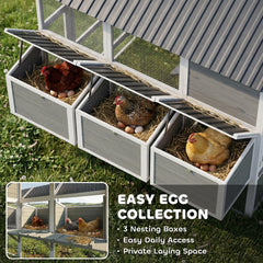 PawHut 77" Large Chicken Coop for 6-8 Chickens, Outdoor Wooden Hen House Poultry Cage with Run, Nesting Boxes, Waterproof Roof