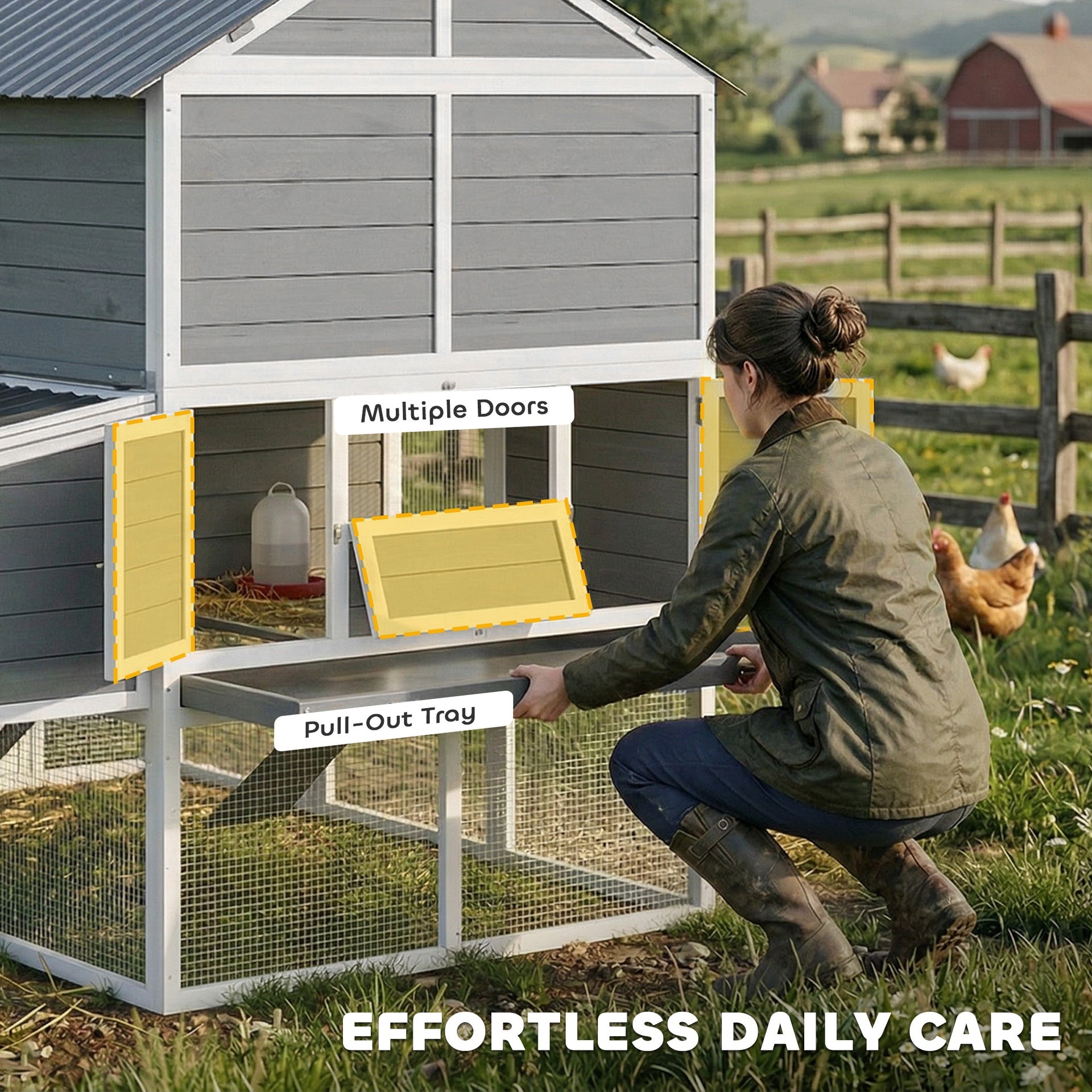 PawHut 77" Large Chicken Coop for 6-8 Chickens, Outdoor Wooden Hen House Poultry Cage with Run, Nesting Boxes, Waterproof Roof