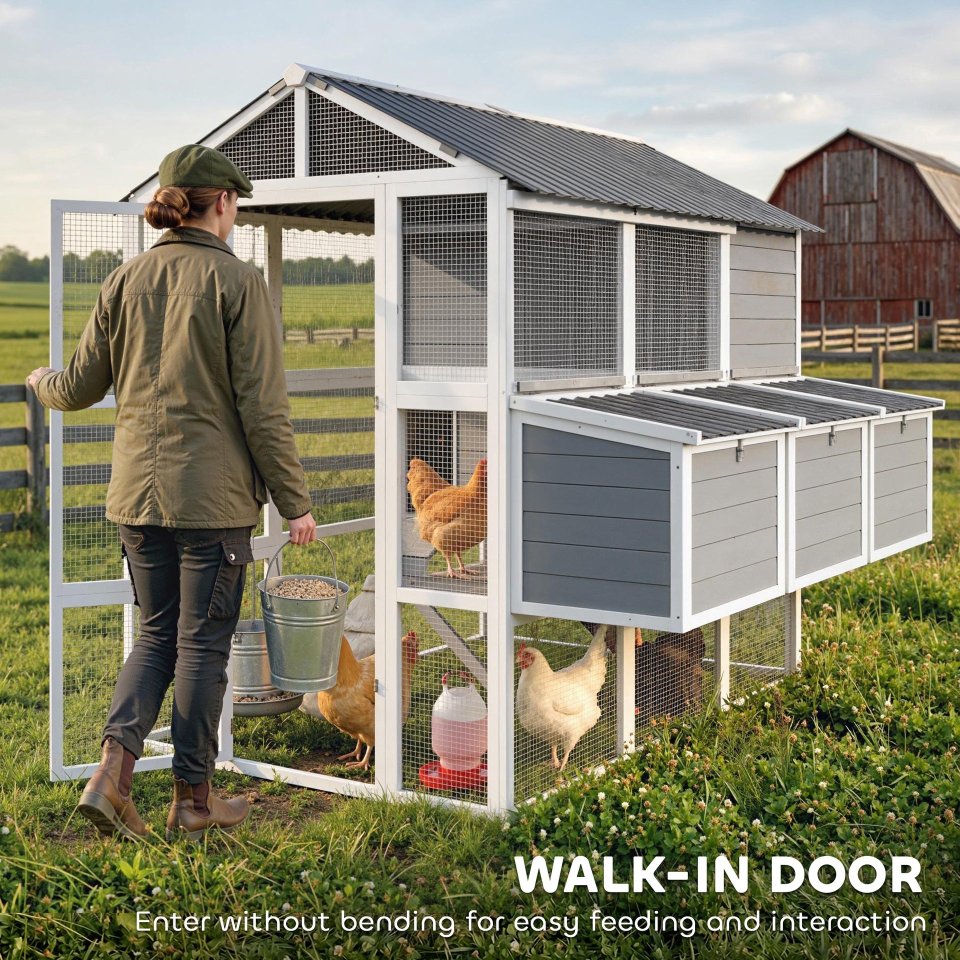 PawHut 77" Large Chicken Coop for 6-8 Chickens, Outdoor Wooden Hen House Poultry Cage with Run, Nesting Boxes, Waterproof Roof