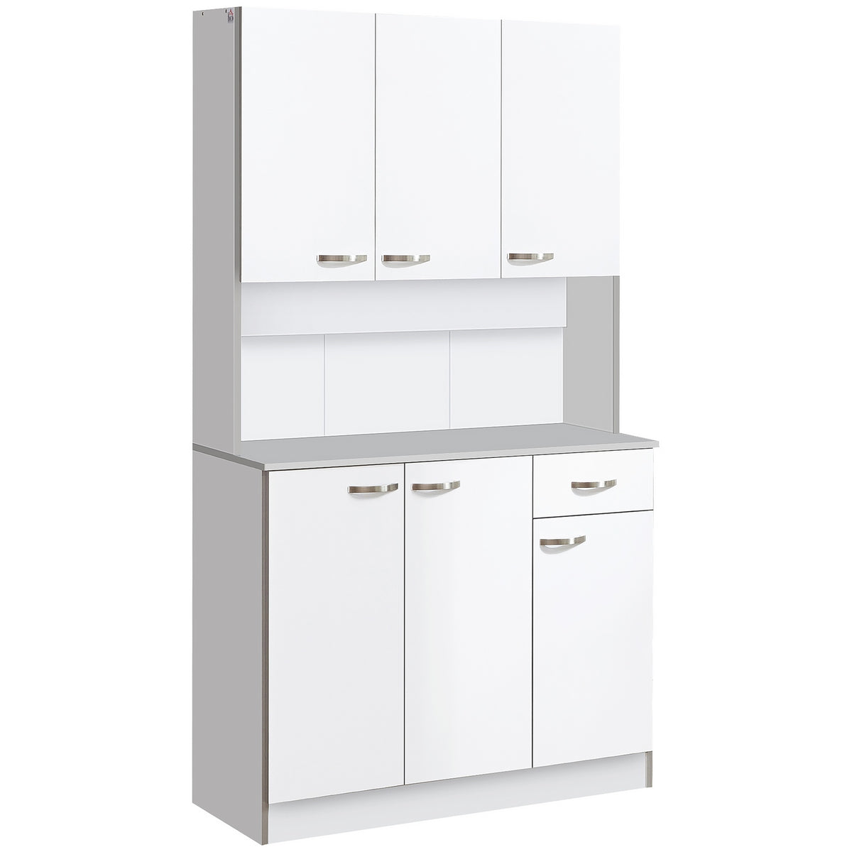HOMCOM 71" Kitchen Pantry Cabinet, Tall Storage Cabinet with Microwave Stand, Modern Kitchen Hutch with Countertop, 6 Doors, Storage Drawer, 3 Adjustable Shelves for Living Room, Dining Room, White