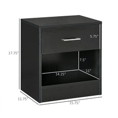 HOMCOM Modern Side Table with Drawer and Storage Shelf, End Table for Living Room, Black Wood Grain