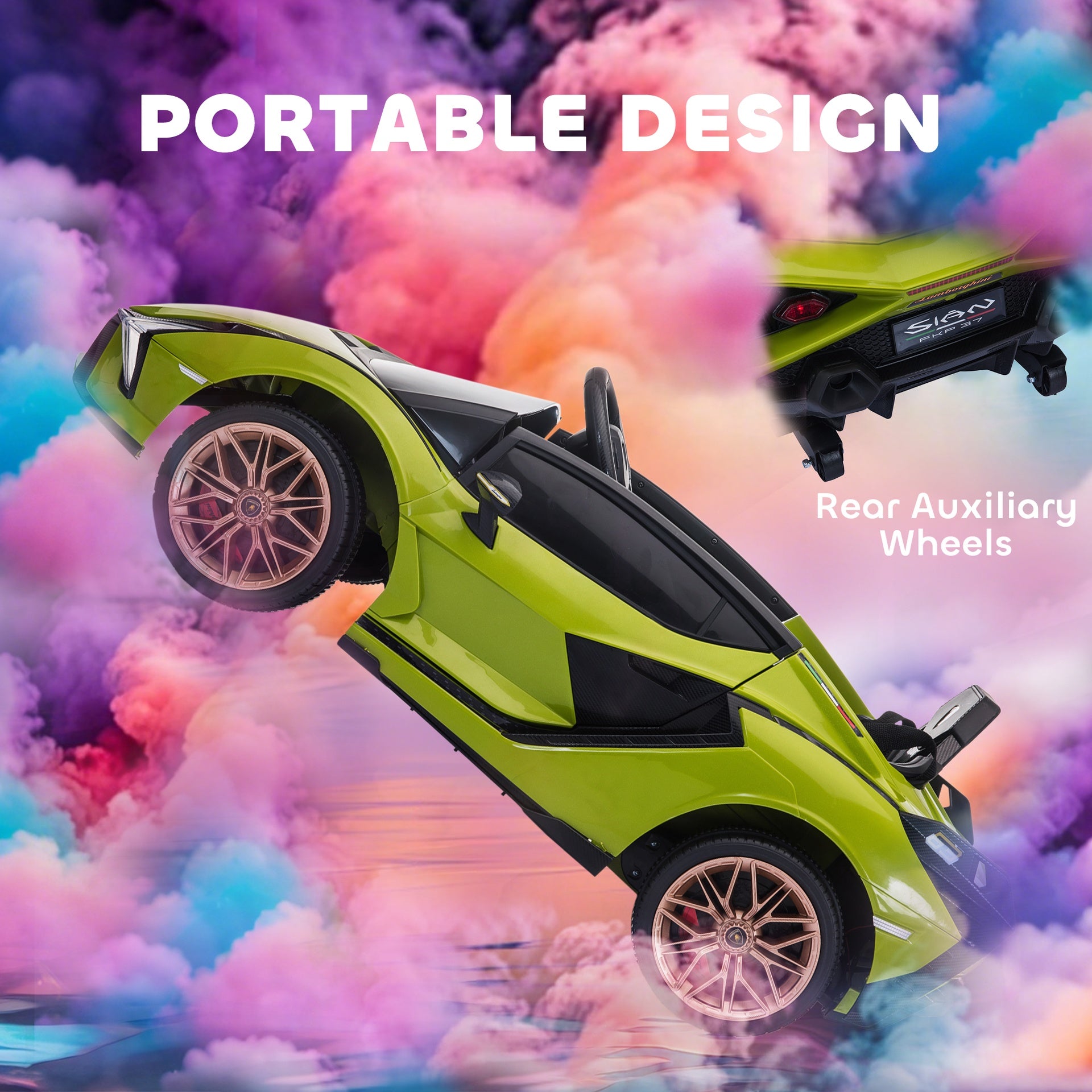Aosom 12V Lamborghini SIAN Licensed Electric Car for kids with Remote Control, Horn, Music, & Headlights, Green