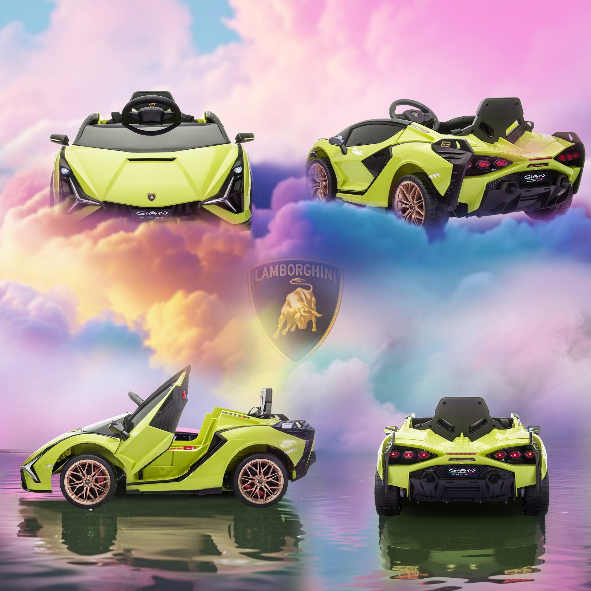 Aosom 12V Lamborghini SIAN Licensed Electric Car for kids with Remote Control, Horn, Music, & Headlights, Green