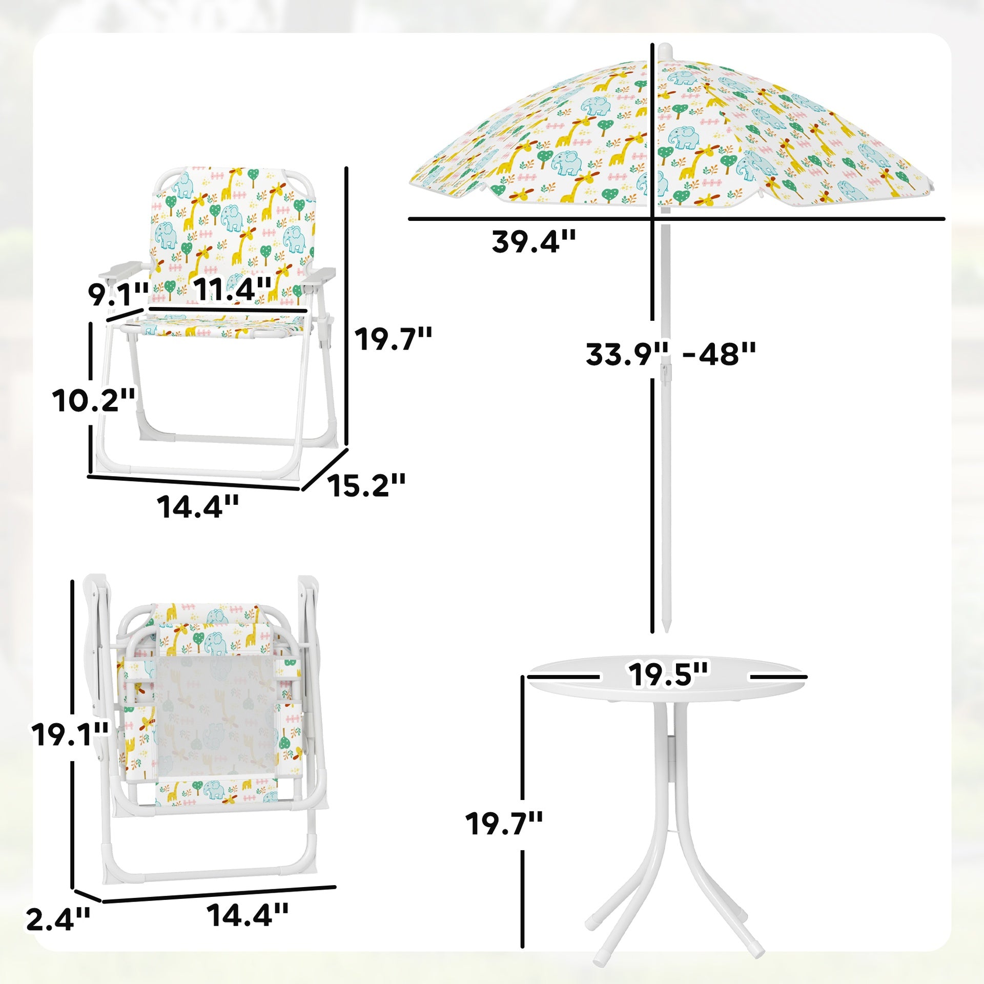 Qaba Kids Picnic Table and Chair Set, Outdoor Activity Table with Foldable Chairs, Removable Umbrella for Backyard, White