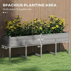 Outsunny Wooden Raised Garden Bed, Large Elevated Planter Box with Legs, Bed Liner and Drain Holes, 7.4' x 1.8' x 2.6', Gray