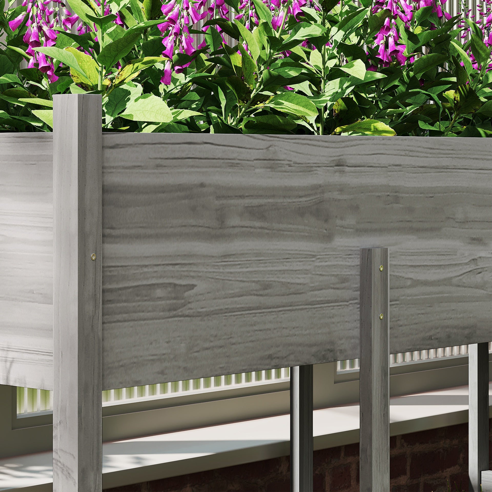 Outsunny Wooden Raised Garden Bed, Large Elevated Planter Box with Legs, Bed Liner and Drain Holes, 7.4' x 1.8' x 2.6', Gray
