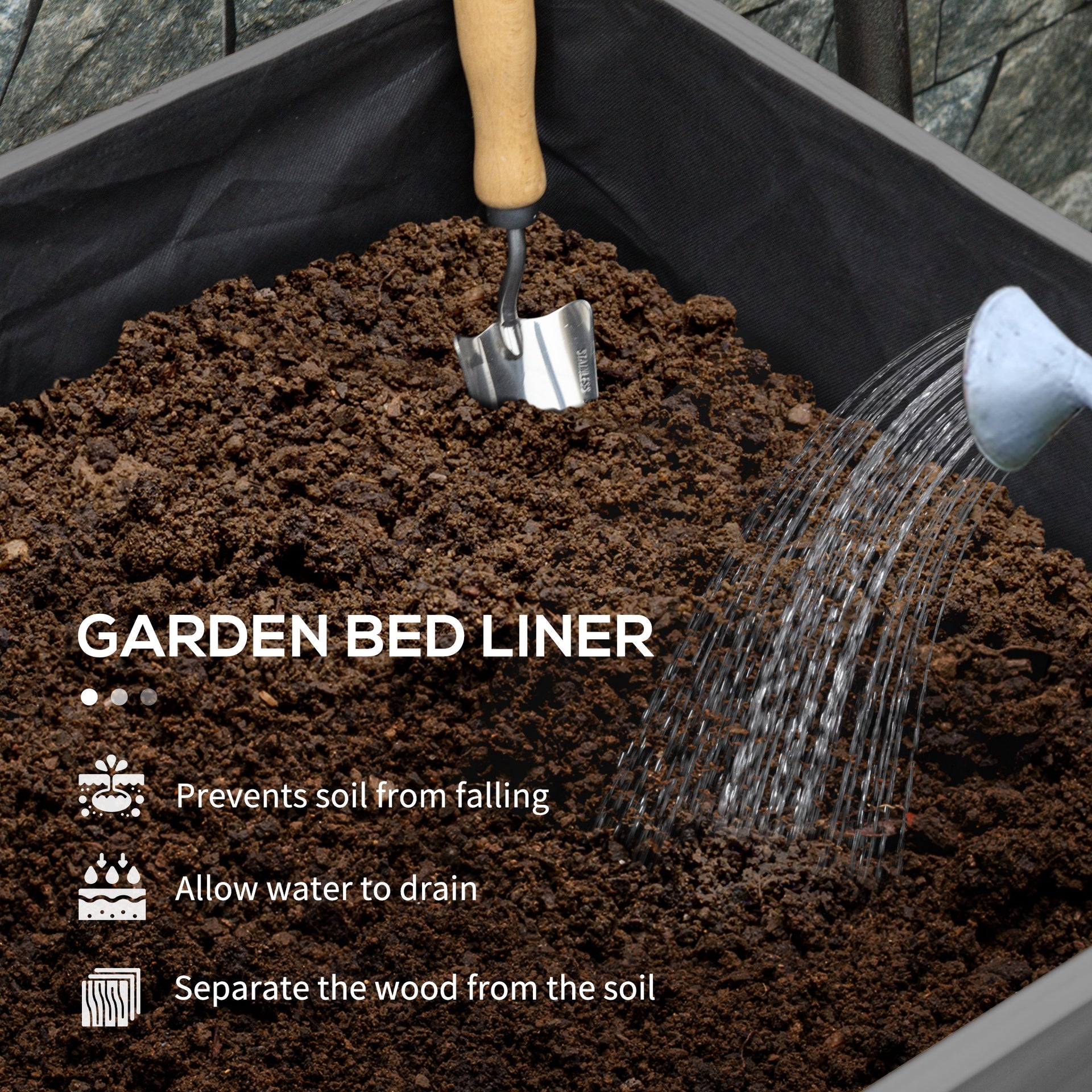 Outsunny Wooden Raised Garden Bed, Large Elevated Planter Box with Legs, Bed Liner and Drain Holes, 7.4' x 1.8' x 2.6', Gray