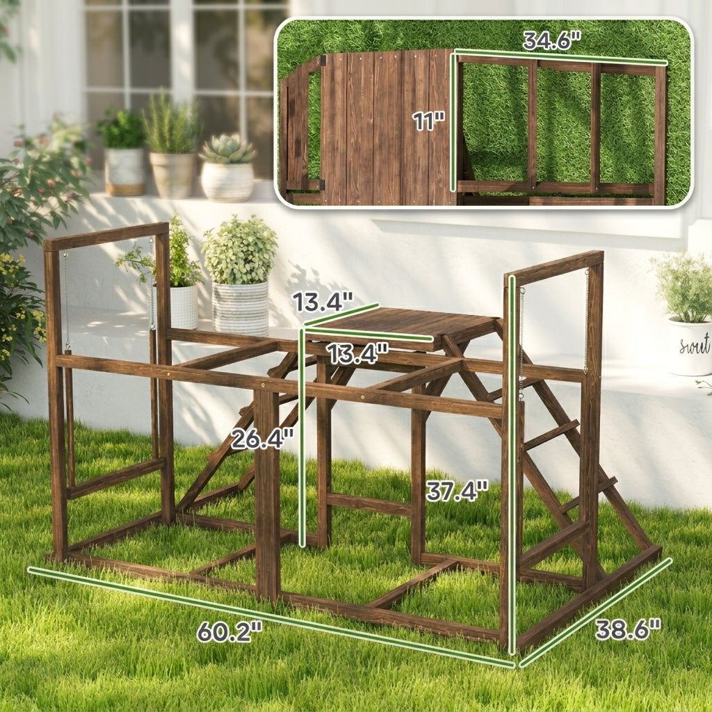 PawHut Chicken Activity Play Set with Multiple Chicken Perches, Swing, Ladder, Platform for 3-4 Chickens, Coffee