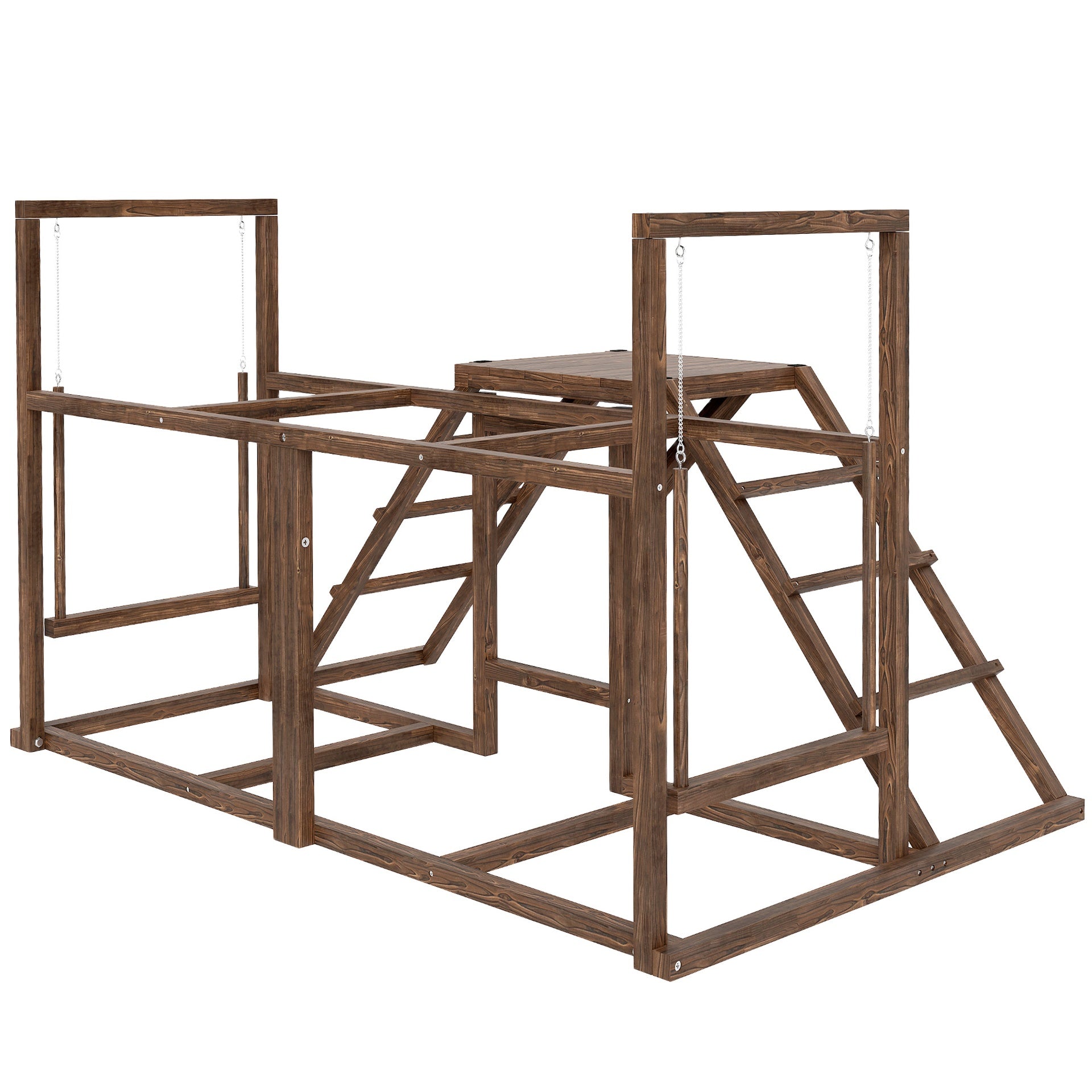 PawHut Chicken Activity Play Set with Multiple Chicken Perches, Swing, Ladder, Platform for 3-4 Chickens, Coffee