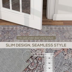 HOMCOM Machine Washable Area Rug 8x10, Non-Slip Traditional Flower Print Floor Carpet for Living Room, Bedroom, Grey and Brown
