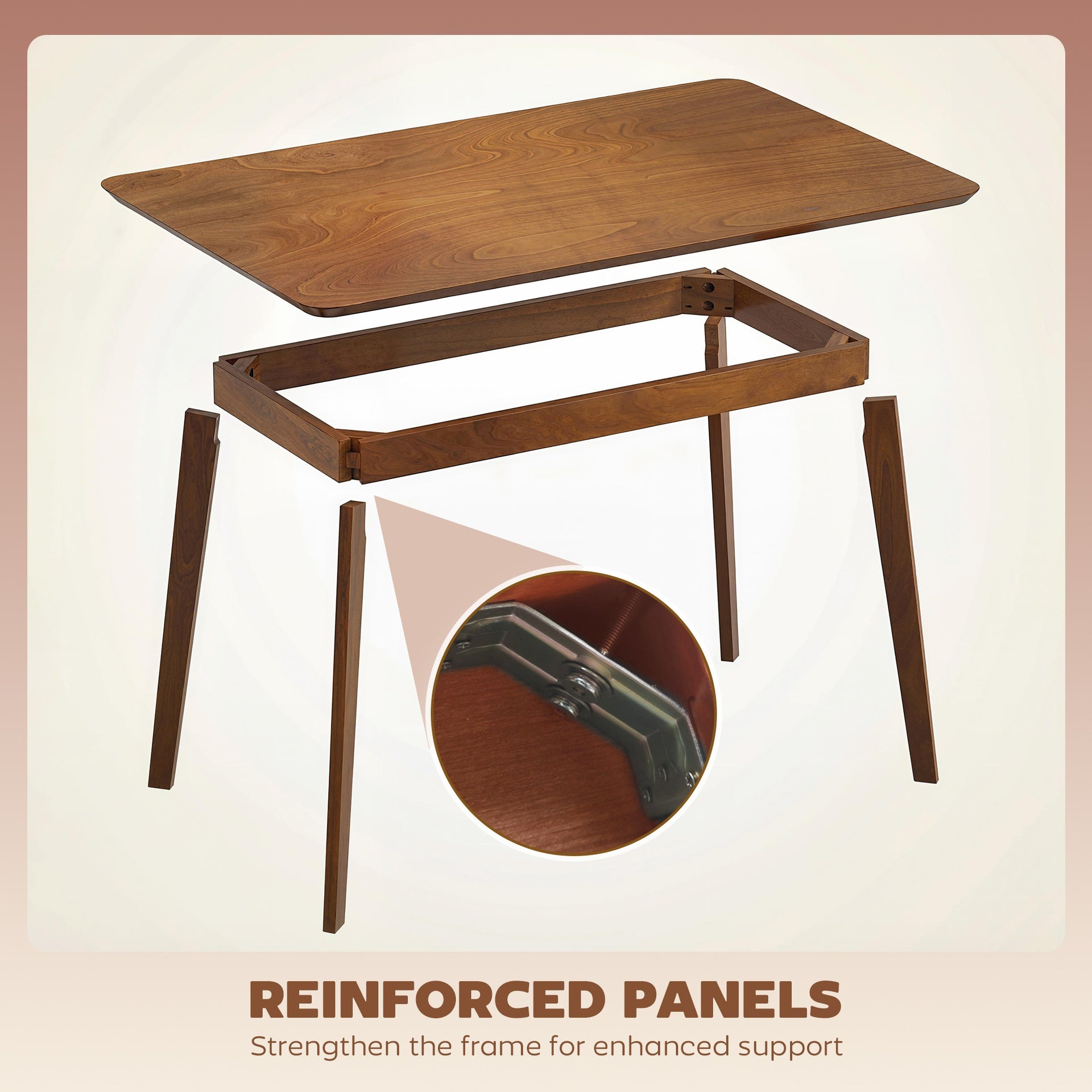 HOMCOM 47.2" Rectangle Dining Table for 4, Mid-Century Modern Kitchen Table with Rubber Wood Legs for Dining Room, Walnut