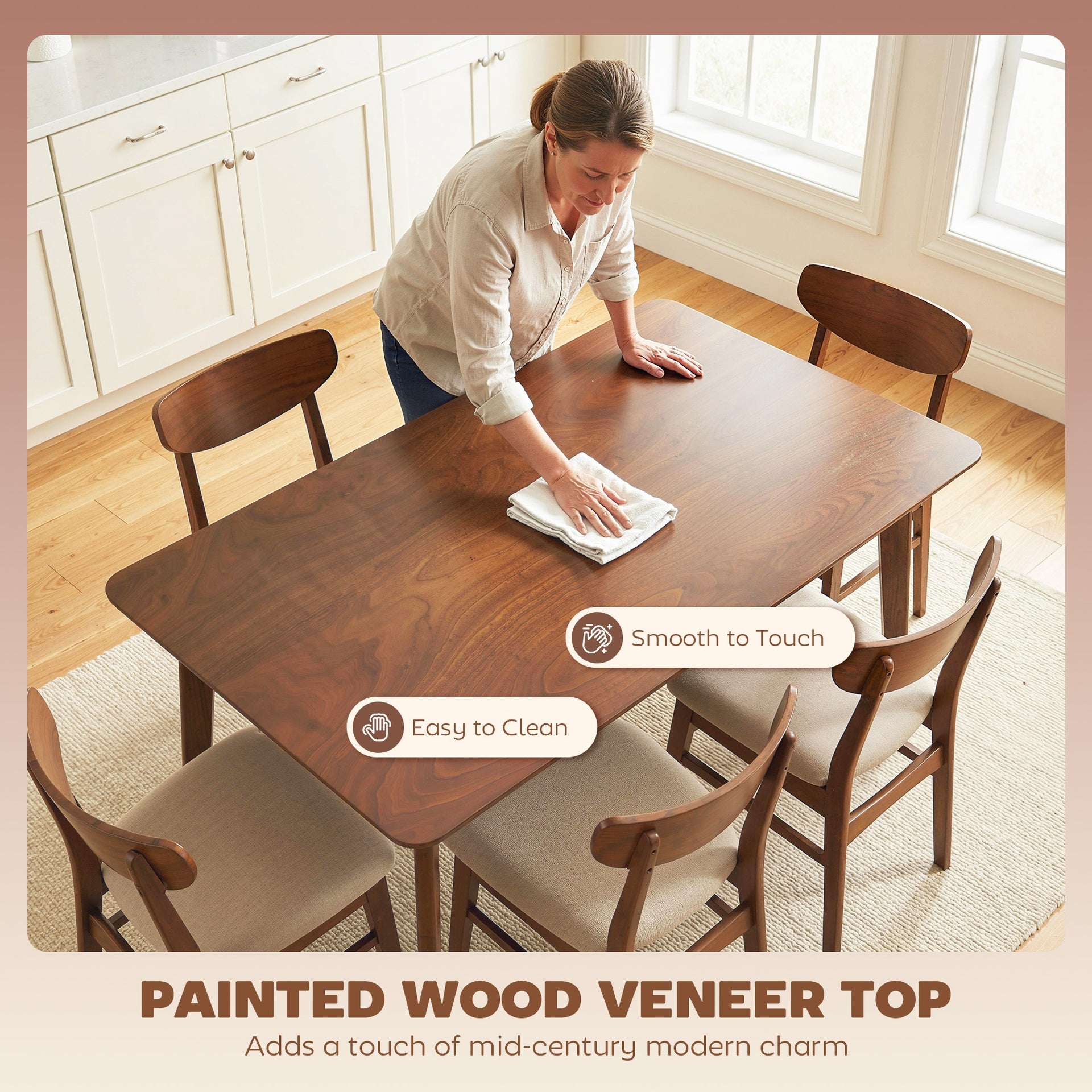 HOMCOM 47.2" Rectangle Dining Table for 4, Mid-Century Modern Kitchen Table with Rubber Wood Legs for Dining Room, Walnut