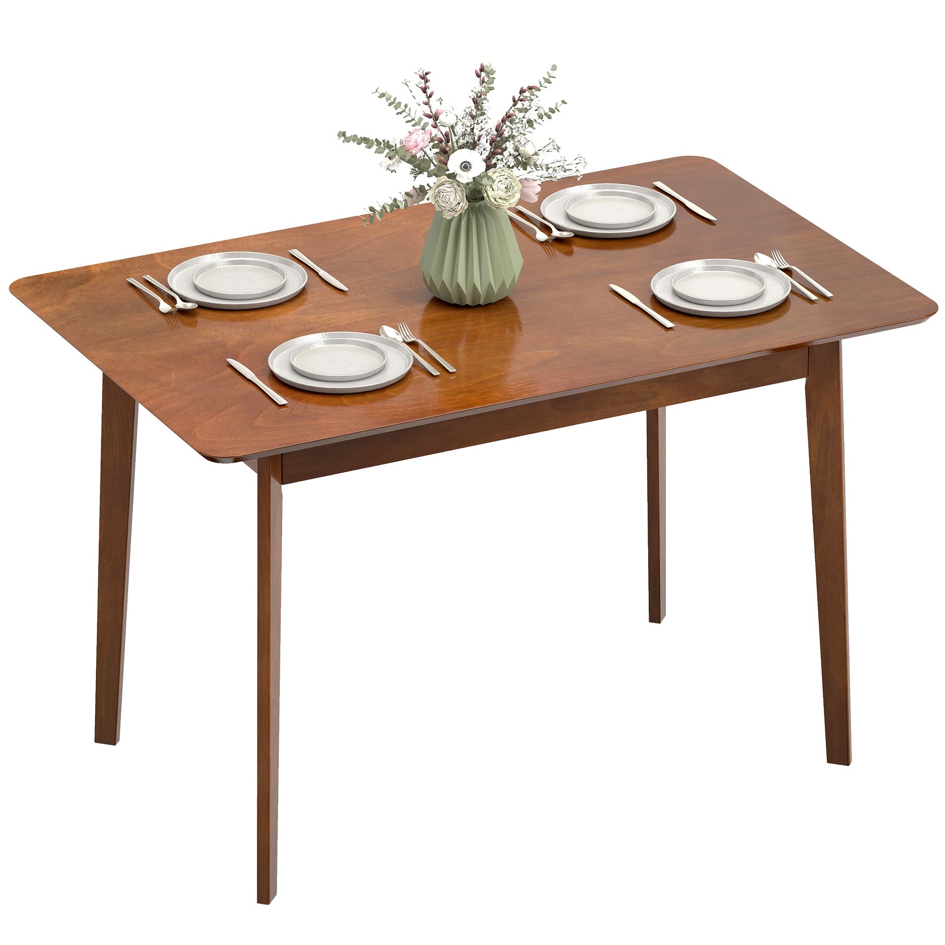 HOMCOM 47.2" Rectangle Dining Table for 4, Mid-Century Modern Kitchen Table with Rubber Wood Legs for Dining Room, Walnut